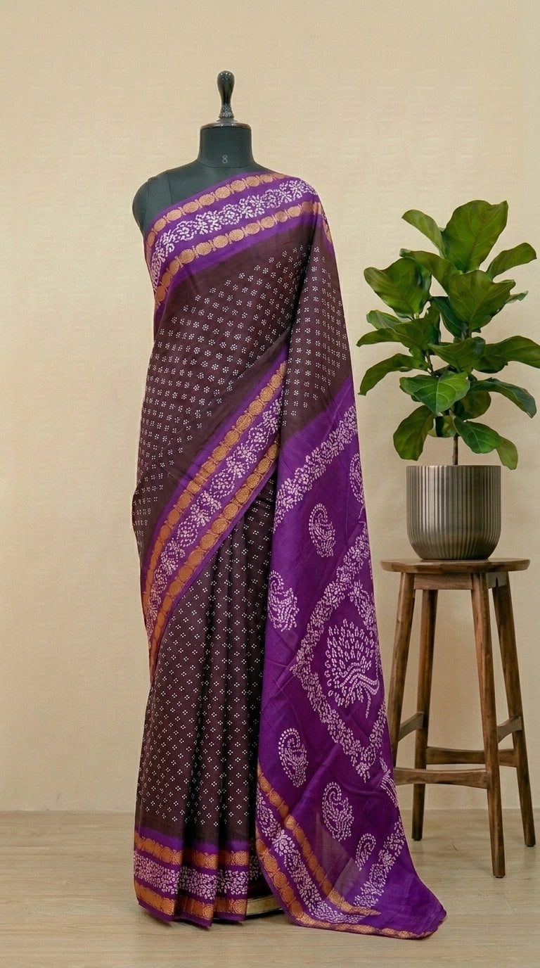 Chocolate Brown Sungudi cotton saree
