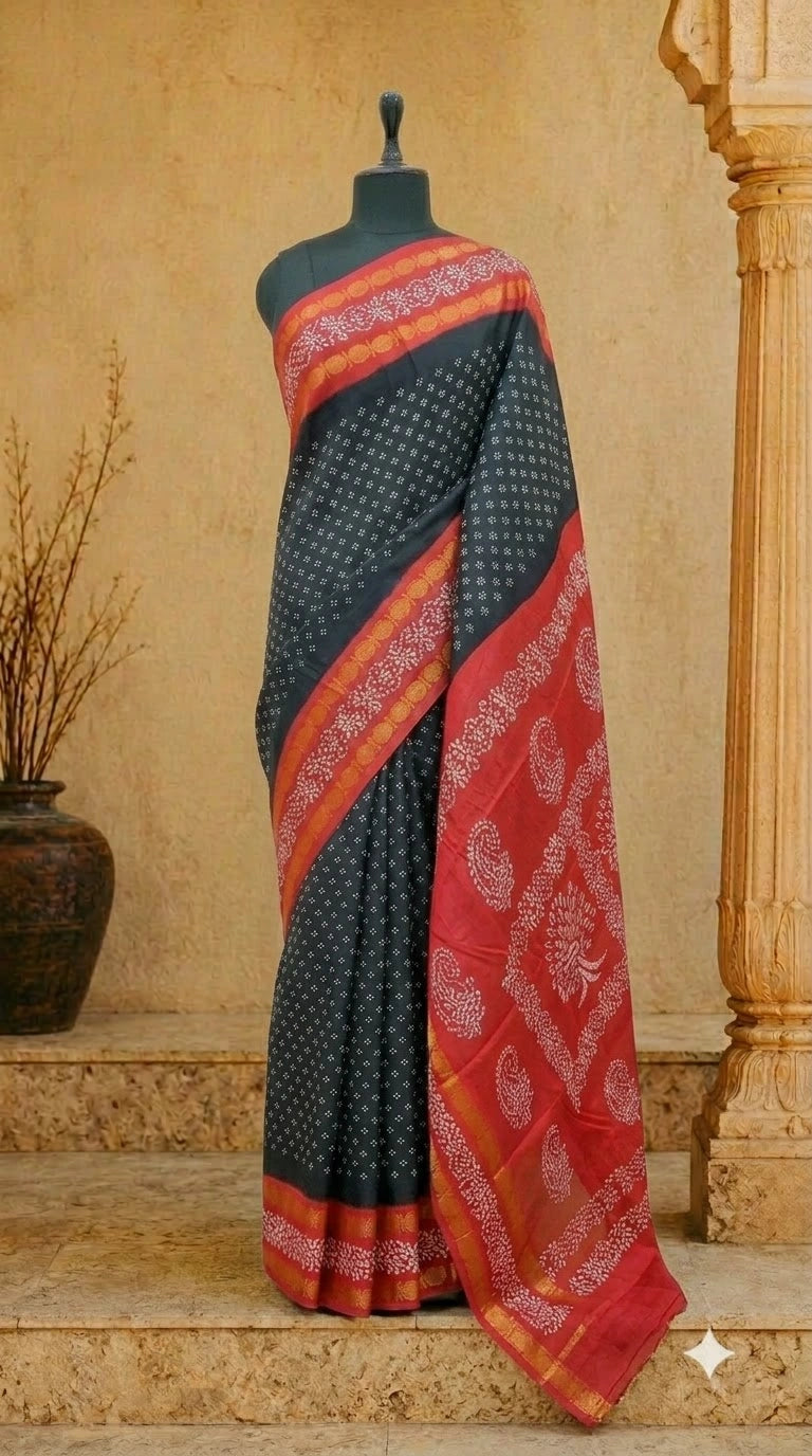 Dark Navy Blue Sungudi cotton saree 