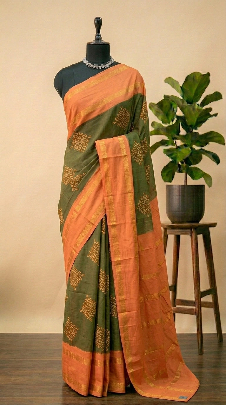 Mehendi green Sungudi cotton saree