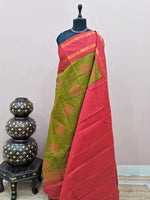 Olive green Sungudi cotton saree