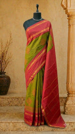 Olive green Sungudi cotton saree