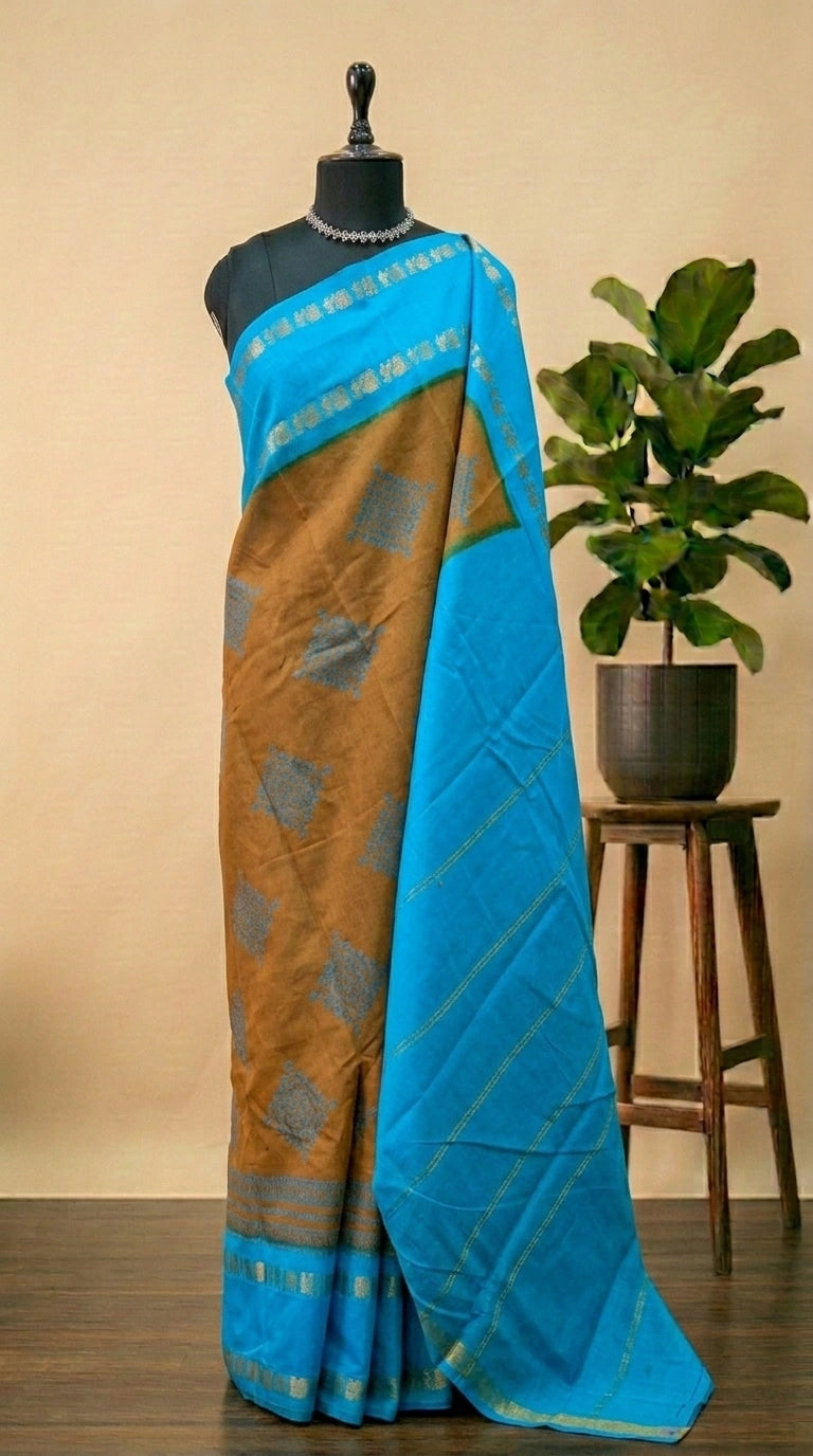 Chocolate brown Sungudi cotton saree