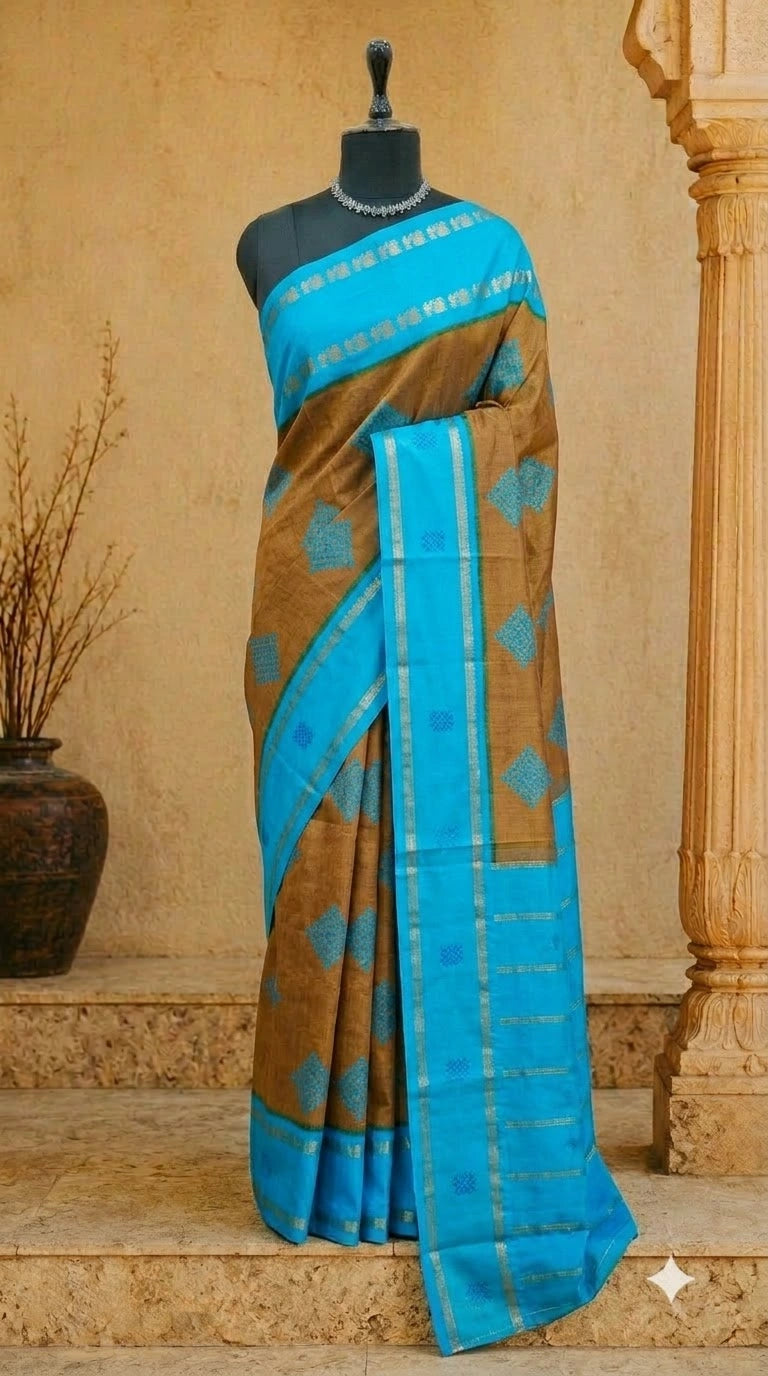 Chocolate brown Sungudi cotton saree