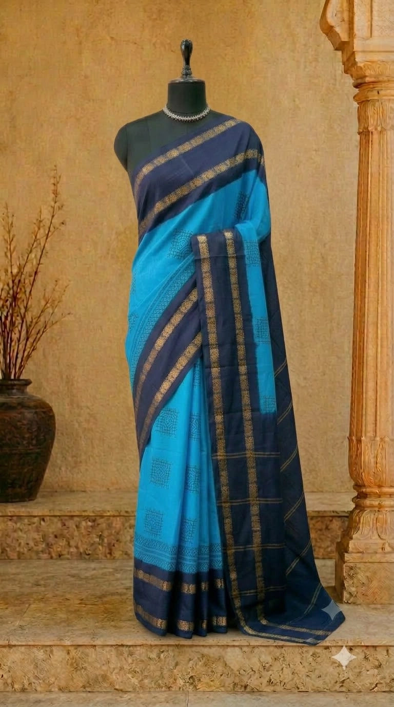Sky blue Sungudi cotton saree 