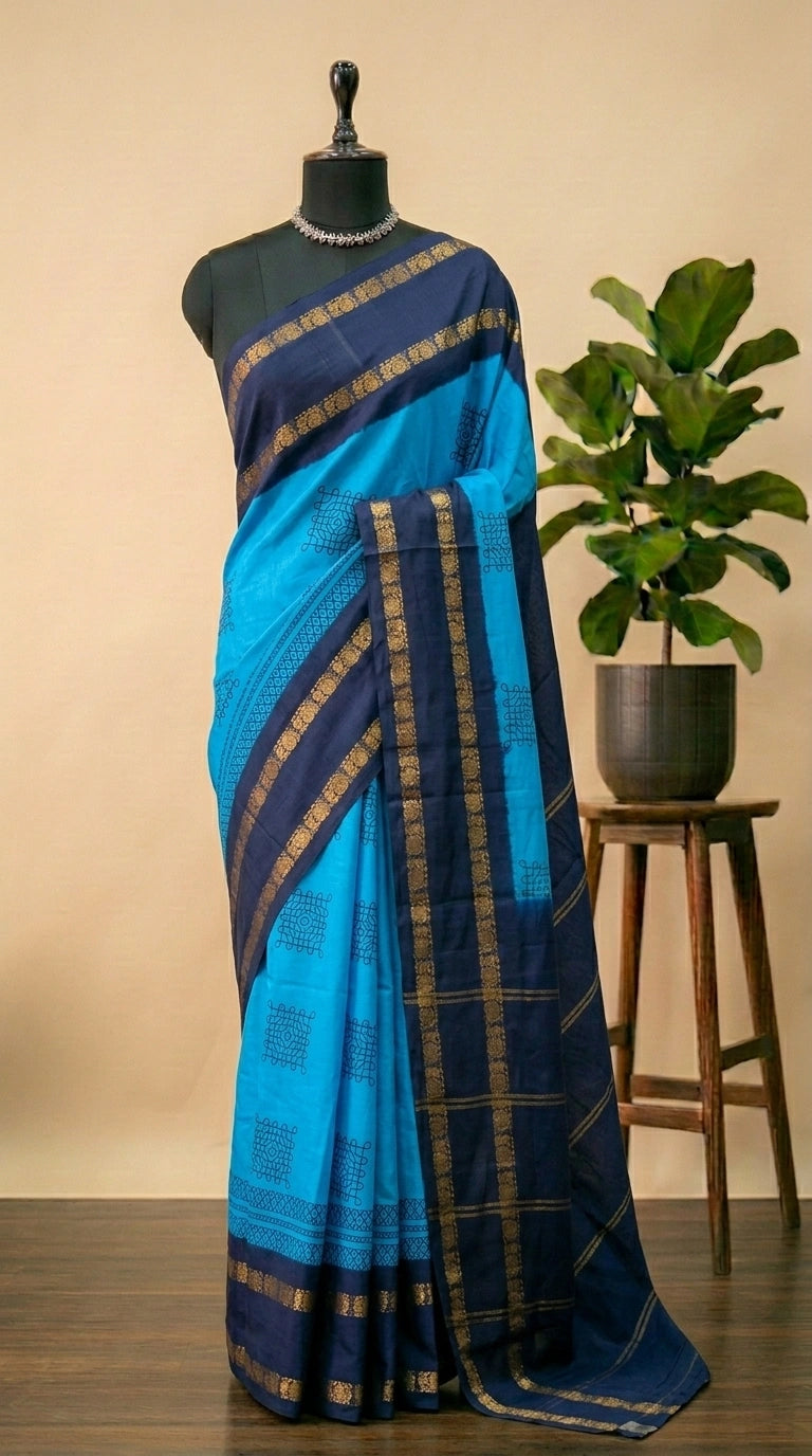 Sky blue Sungudi cotton saree 