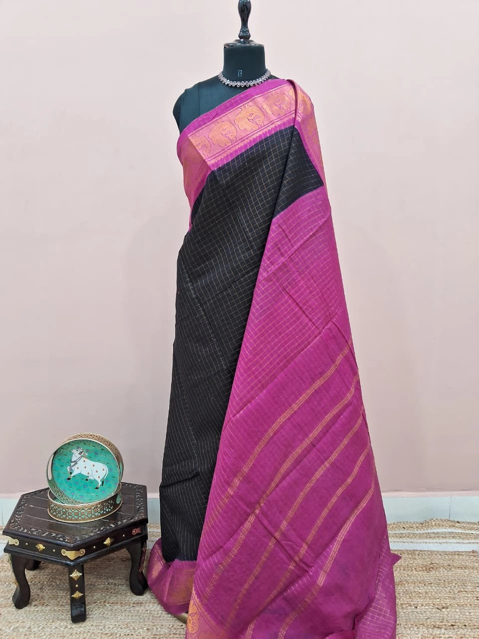 Black Sungudi Cotton Saree