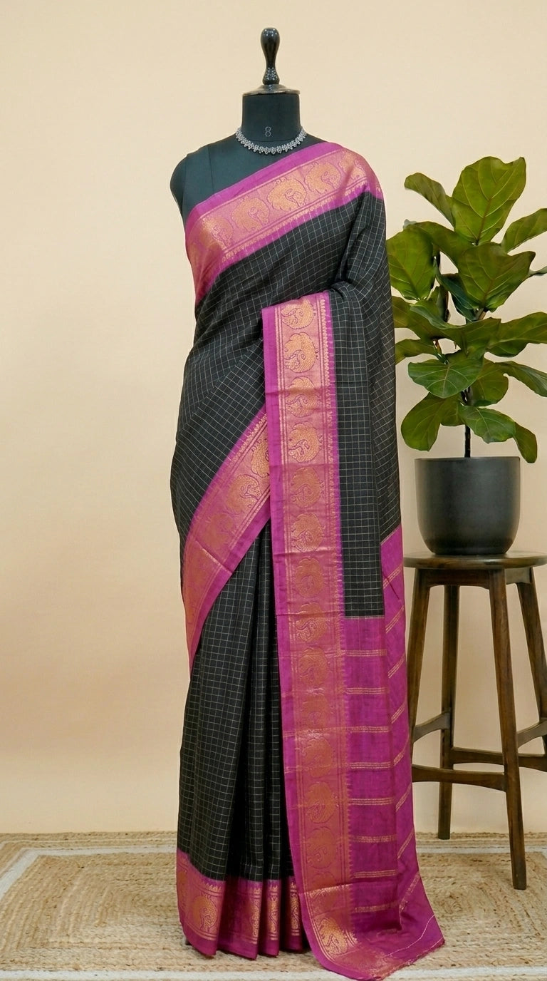 Black Sungudi Cotton Saree