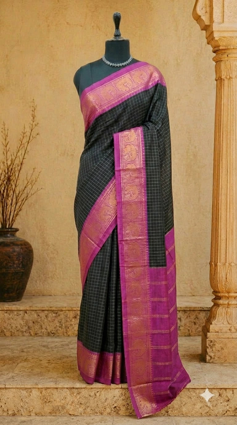 Black Sungudi Cotton Saree
