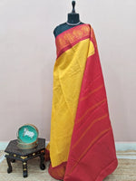 Vibrant yellow Sungudi cotton saree