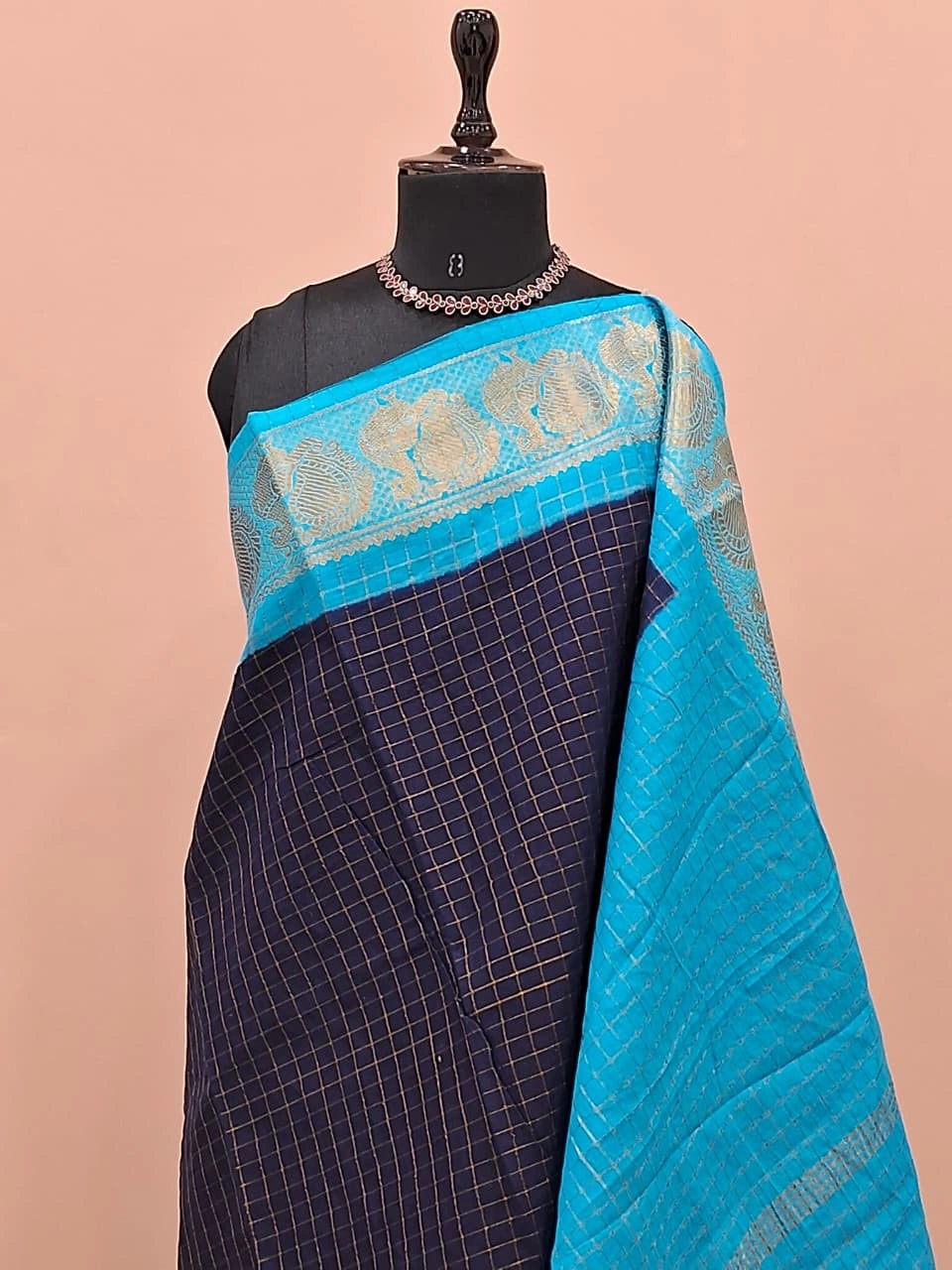 Deep Blue Sungudi Cotton Saree 1