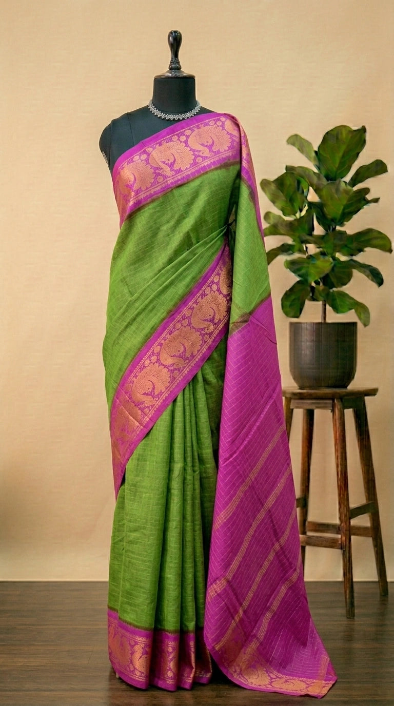 Parrot Green Sungudi Cotton Saree