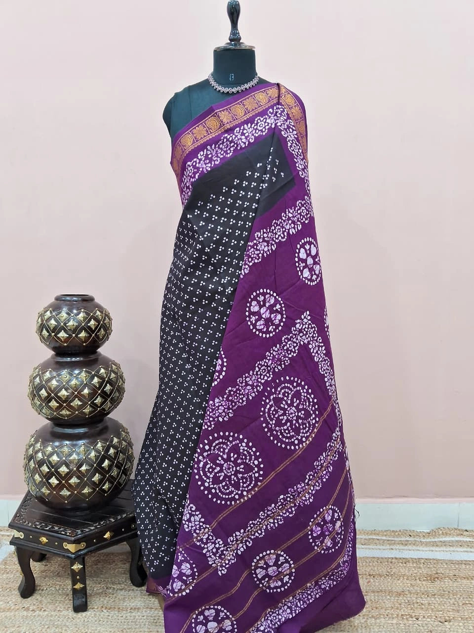 Dark Wine Sungudi Cotton Saree