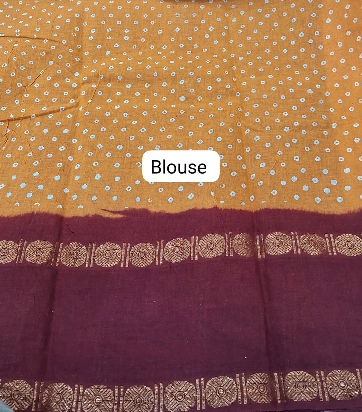 Mustard Yellow Sungudi Cotton Saree Blouse