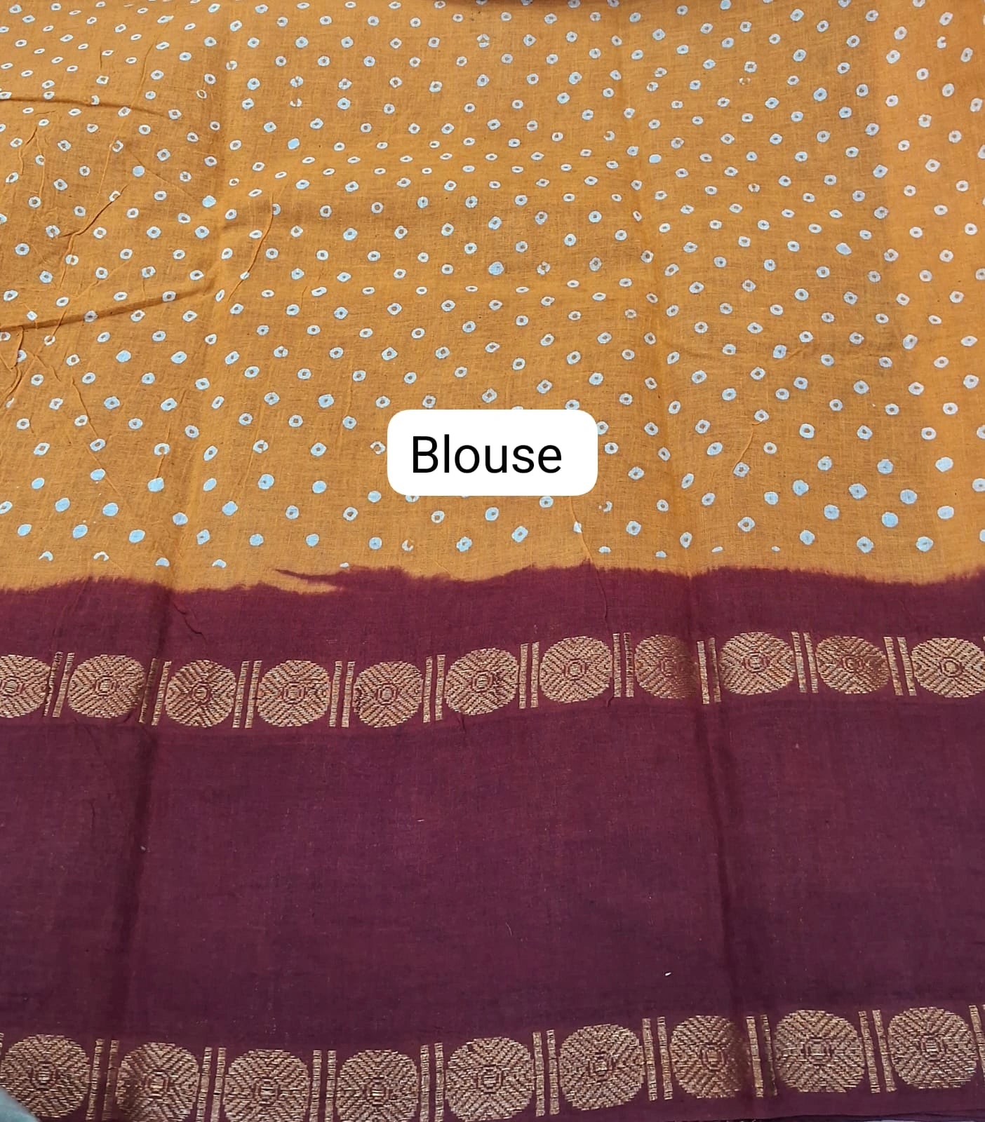 Mustard Yellow Sungudi Cotton Saree Blouse