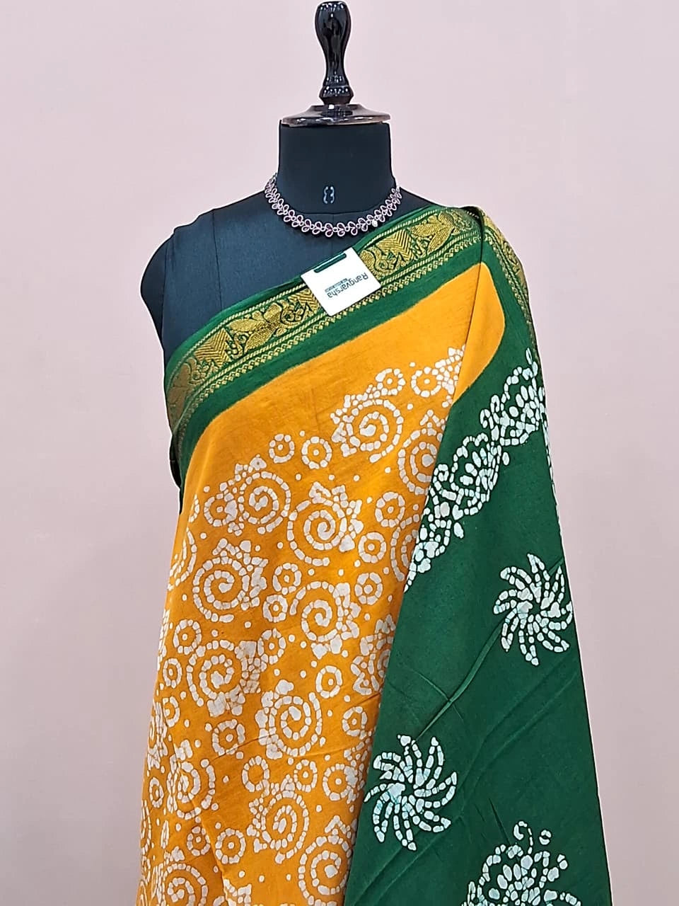Mango Yellow Sungudi Cotton Saree 1