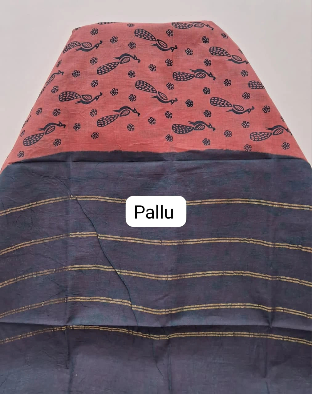 Dark Peach Sungudi Cotton Saree pallu
