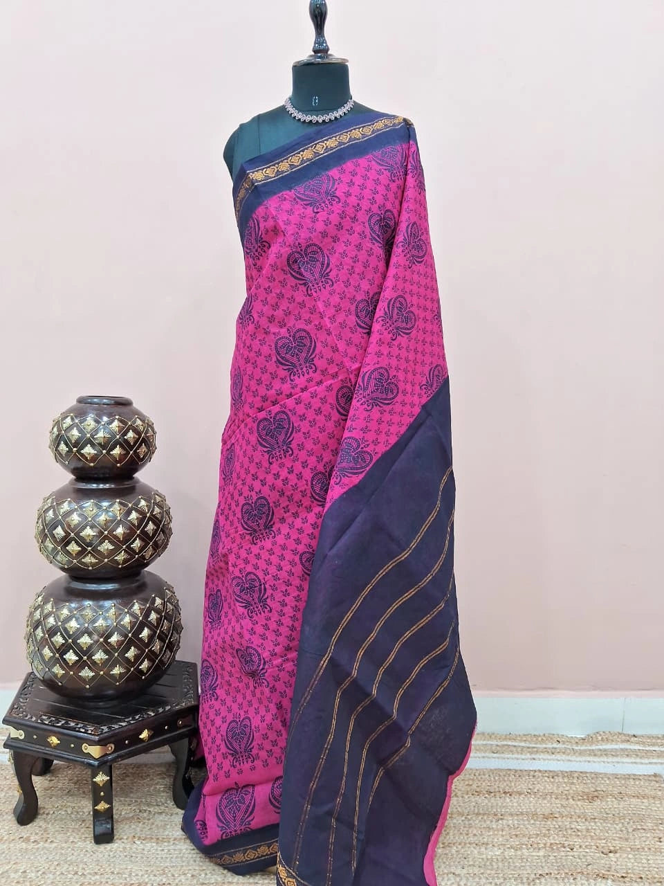 Beautiful pink Sungudi cotton saree