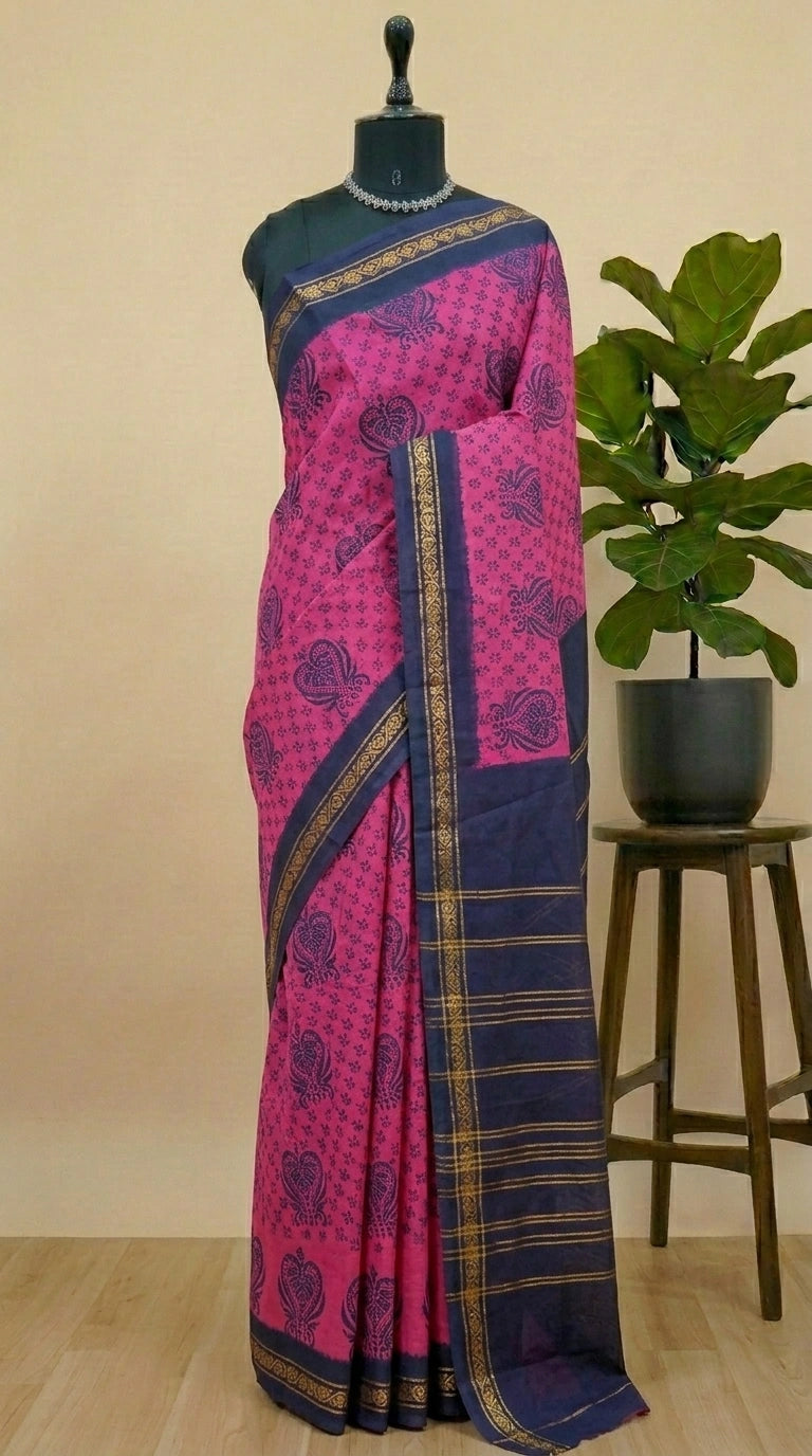 Beautiful pink Sungudi cotton saree