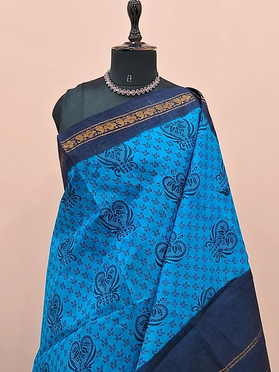 Caribbean Blue Sungudi Cotton Saree 1