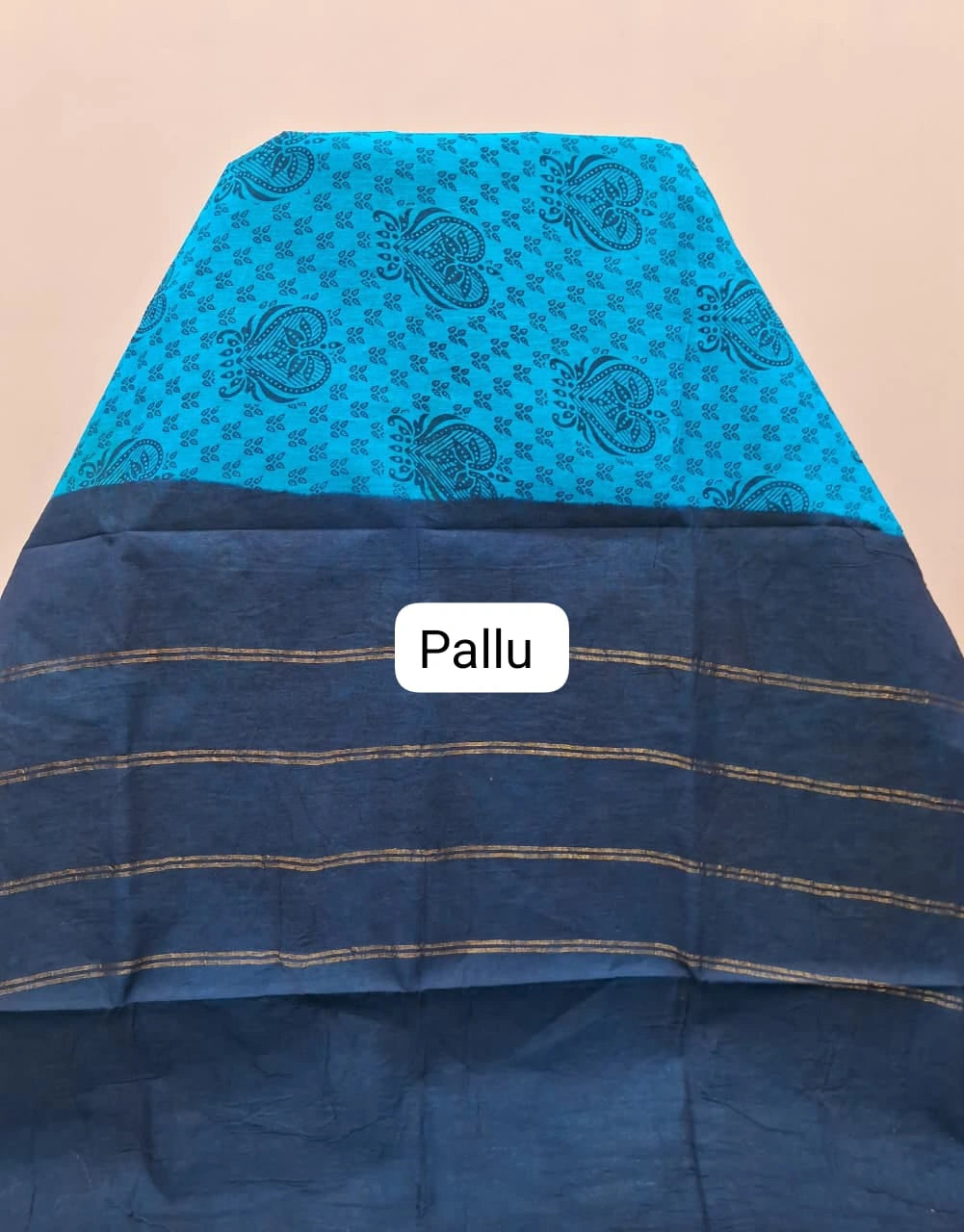 Caribbean Blue Sungudi Cotton Saree pallu