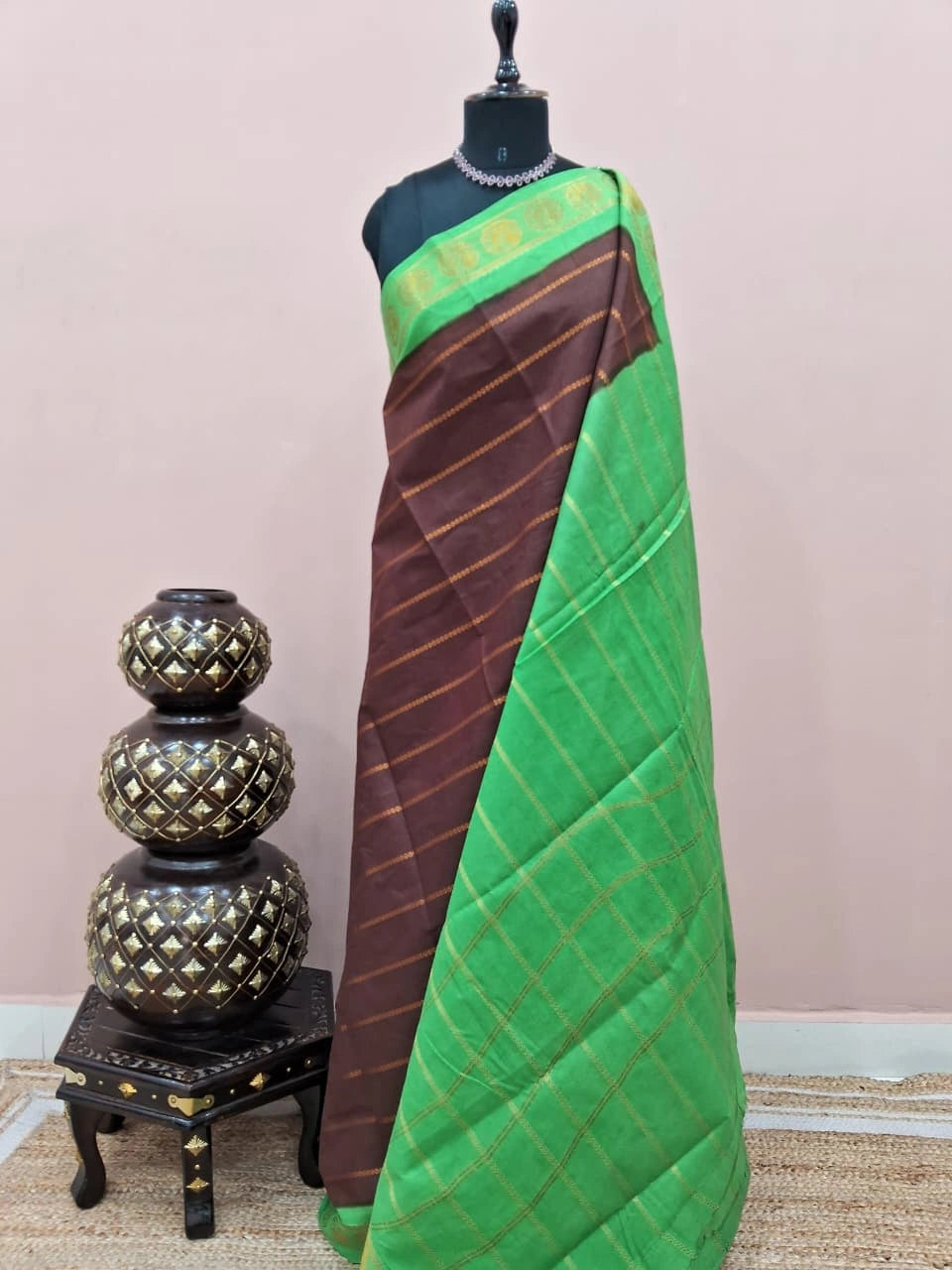 Chocolate Brown Sungudi Cotton Saree