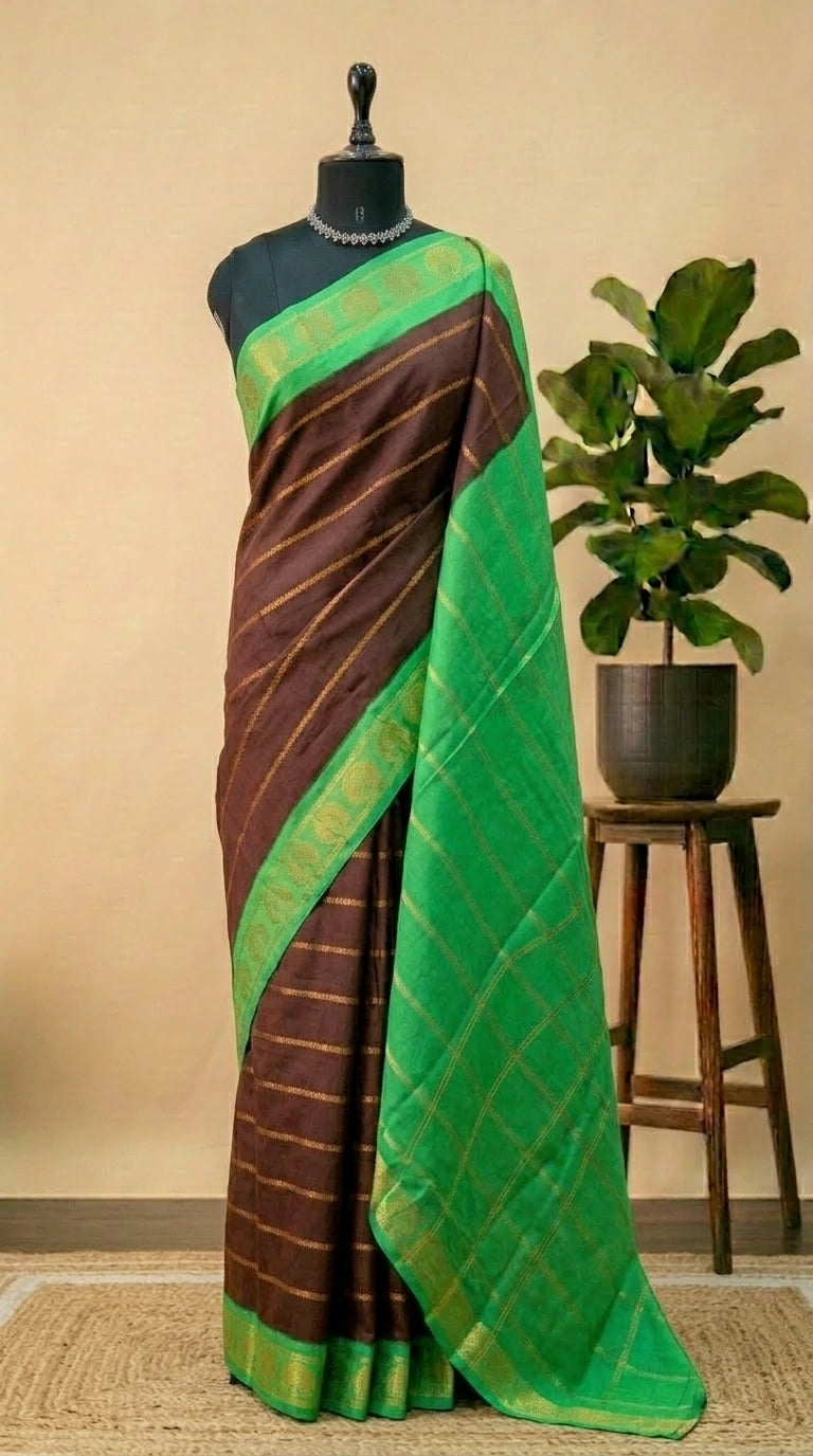 Chocolate Brown Sungudi Cotton Saree