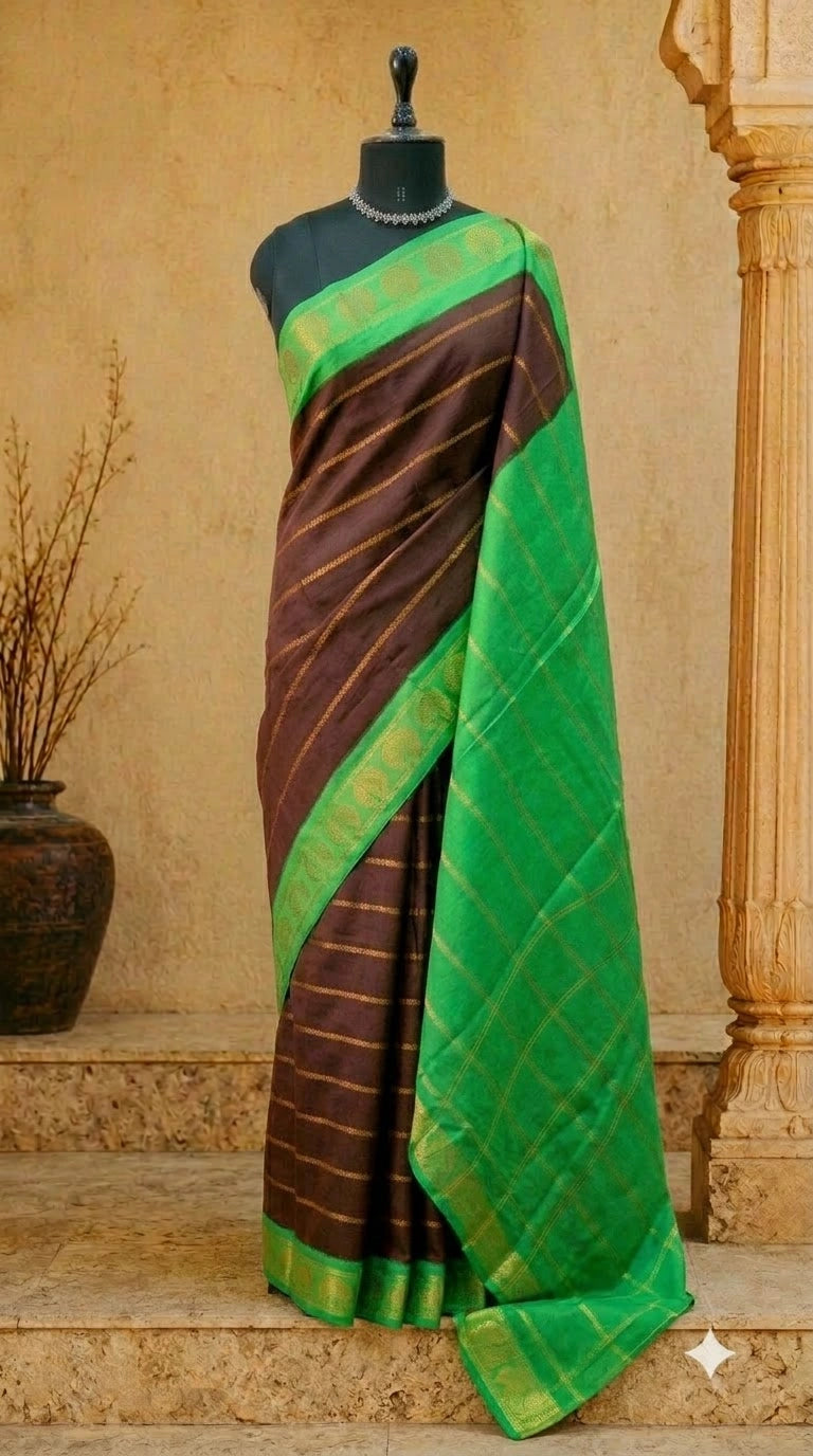 Chocolate Brown Sungudi Cotton Saree