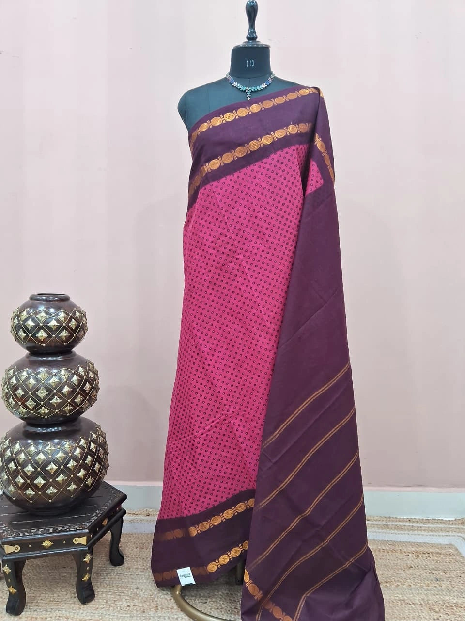Pink Sungudi Cotton Saree 