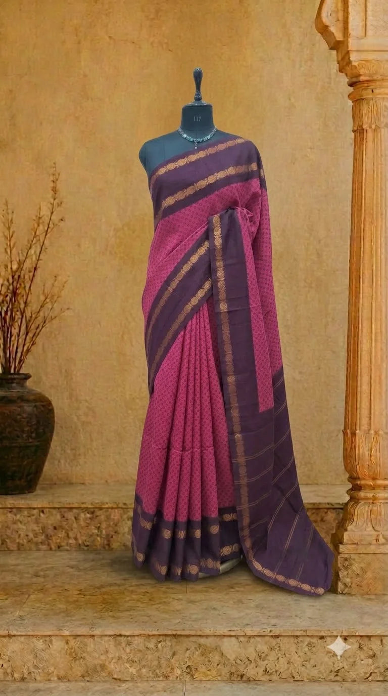 Pink Sungudi Cotton Saree 