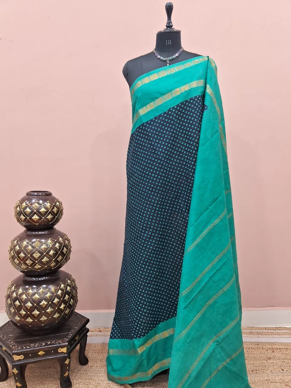 Navy Blue Sungudi Cotton Saree 