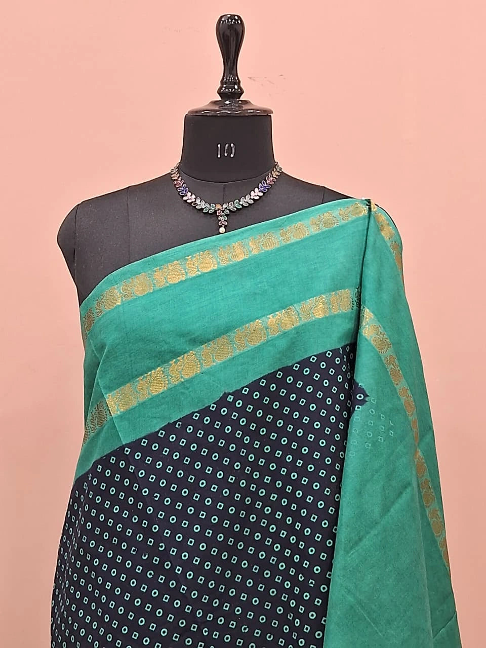 Navy Blue Sungudi Cotton Saree 1