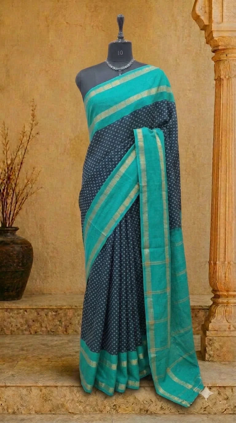 Navy Blue Sungudi Cotton Saree 