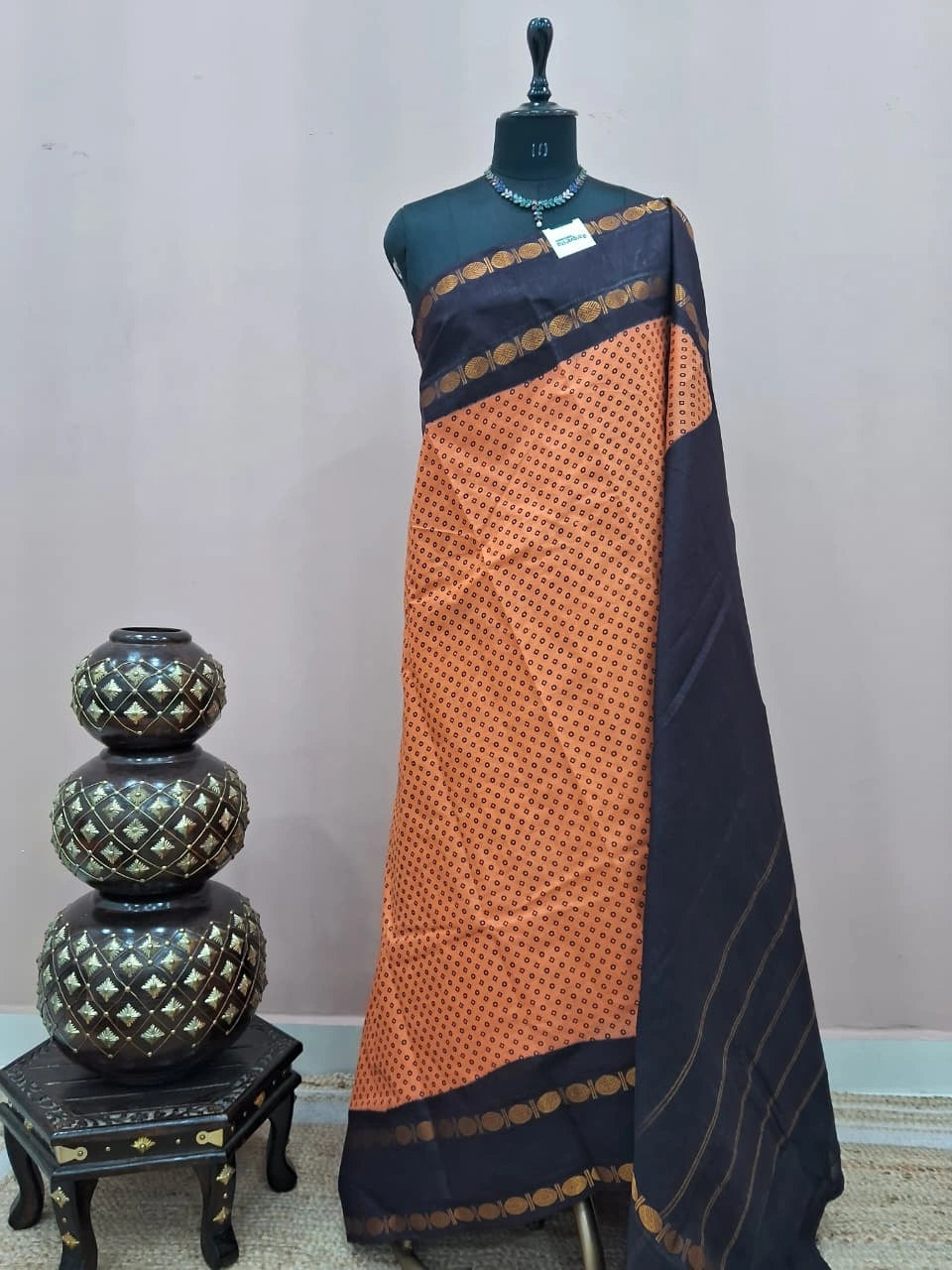 Light Orange Sungudi Cotton Saree 