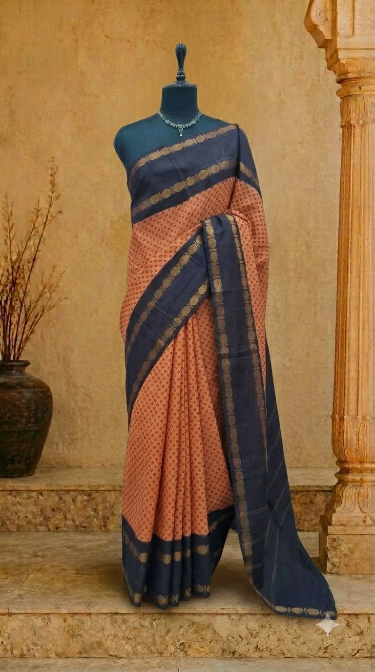 Light Orange Sungudi Cotton Saree 