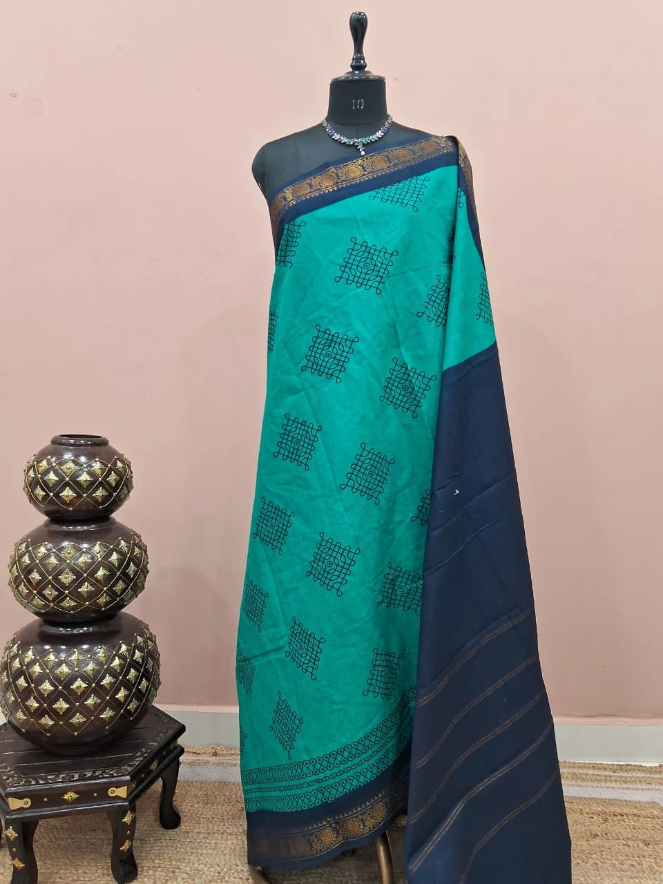 Rama Green Sungundi Cotton Saree 
