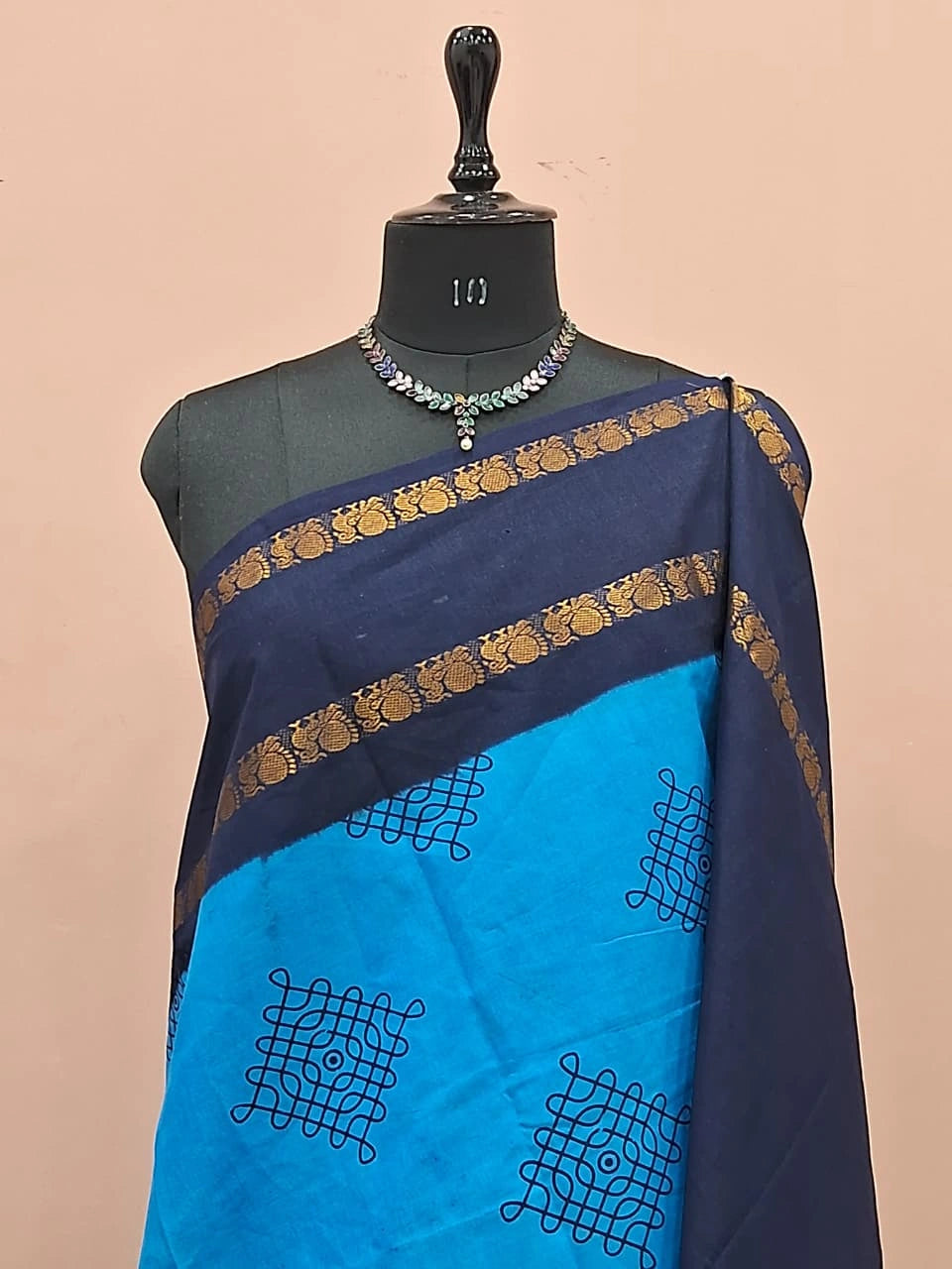 Ocean Blue Sungundi Cotton Saree 1