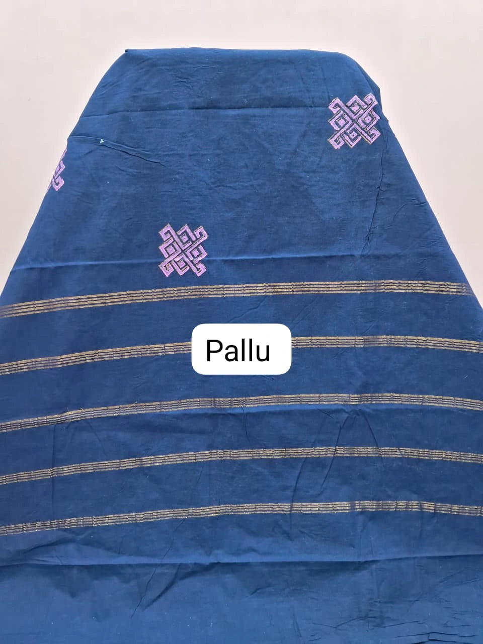 Deep Navy Blue Sungudi Cotton Saree pallu