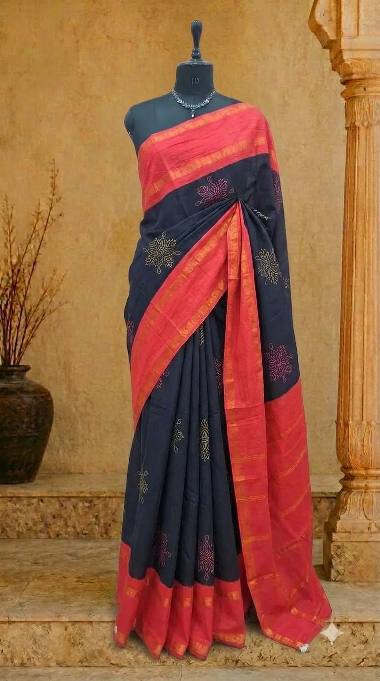 Black Sungudi Cotton Saree 