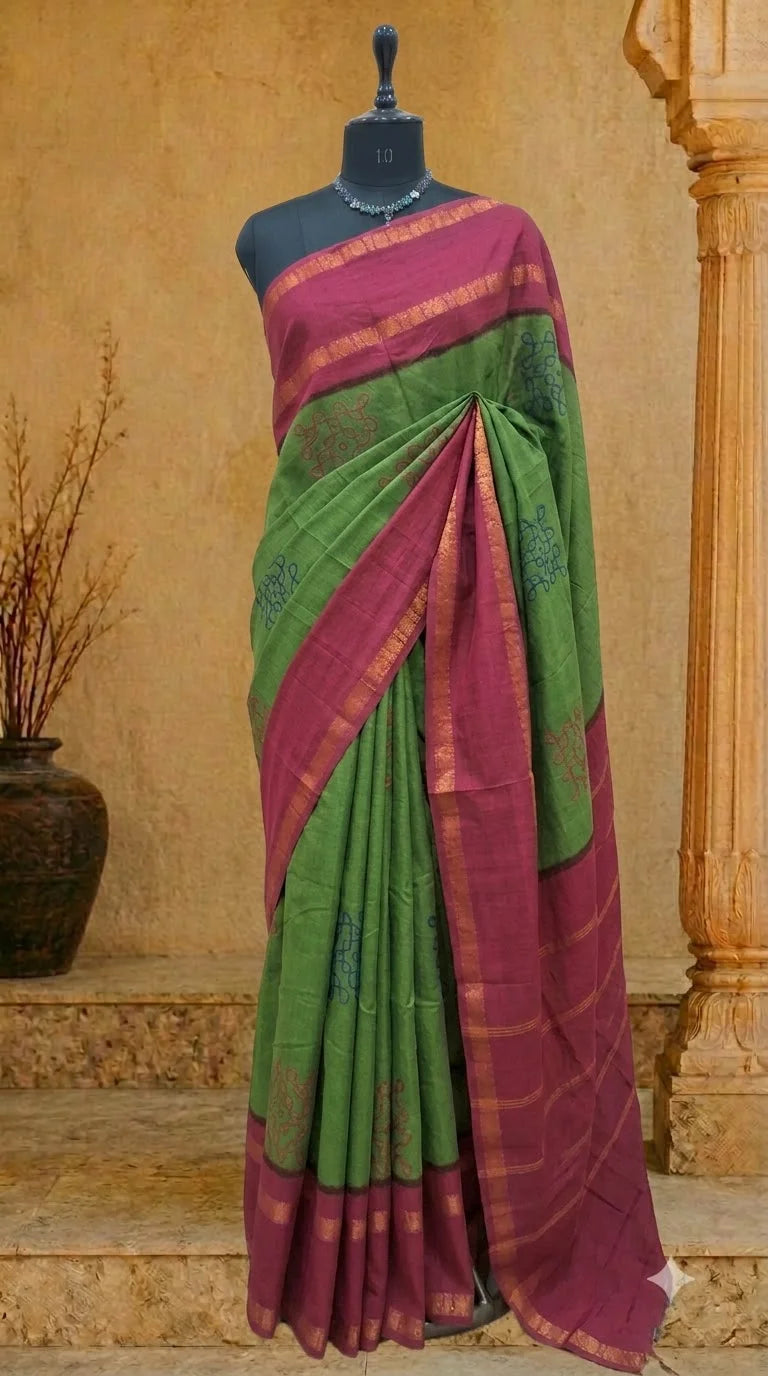 Forest Green Sungudi Cotton Saree 