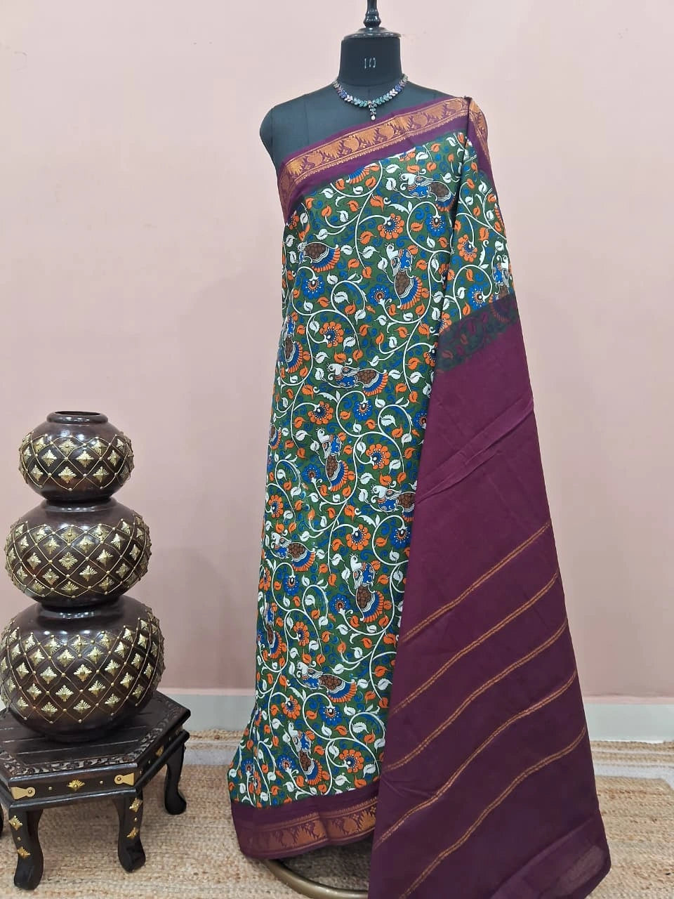 Dark Green Sungudi Cotton Saree 