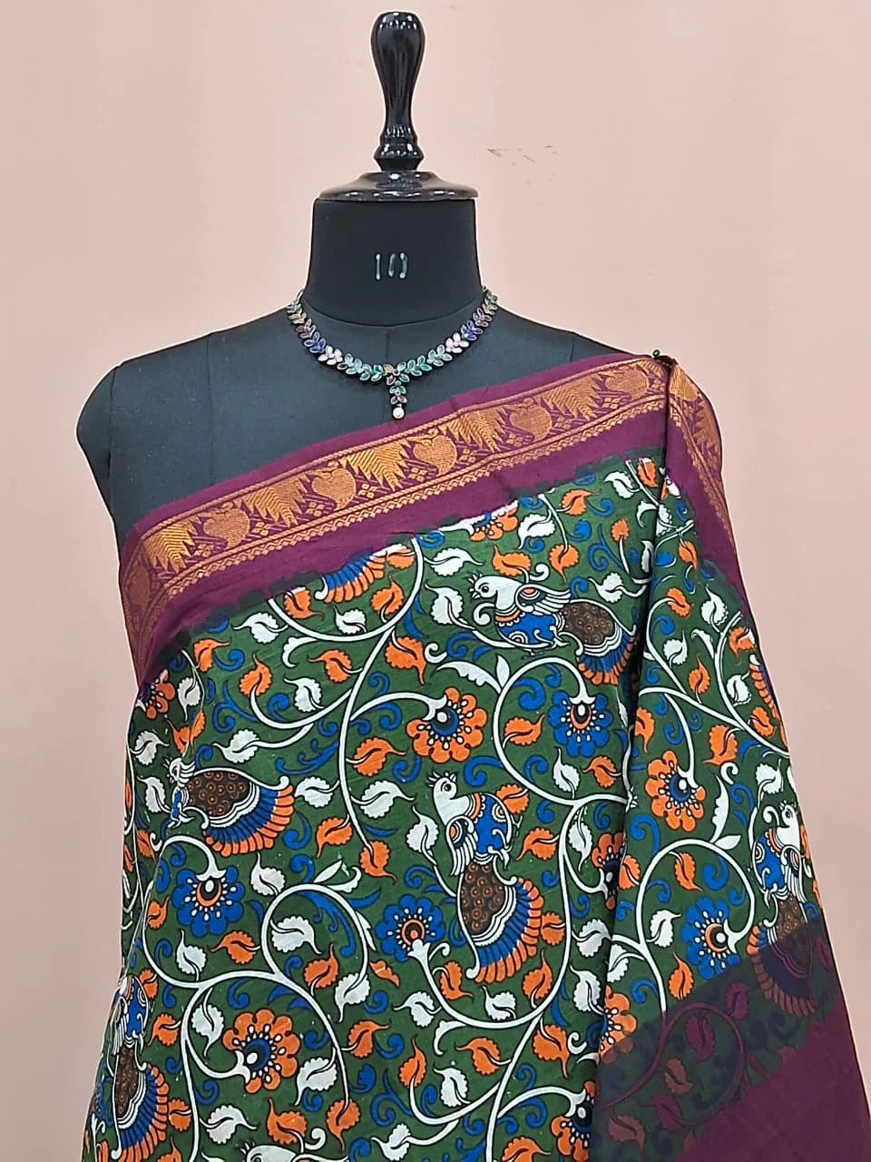 Dark Green Sungudi Cotton Saree 1