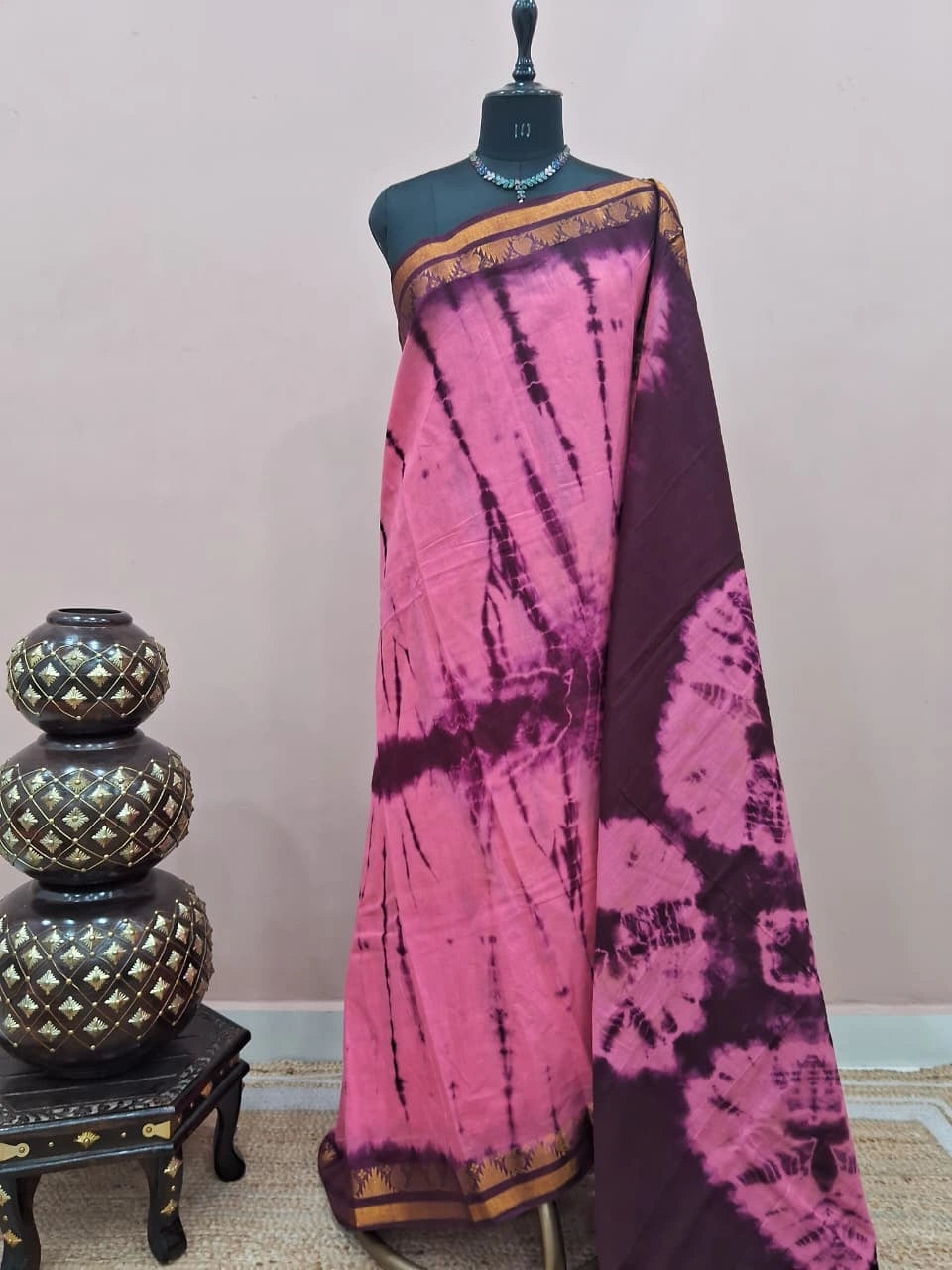 Rose Pink Sungudi Cotton Saree 