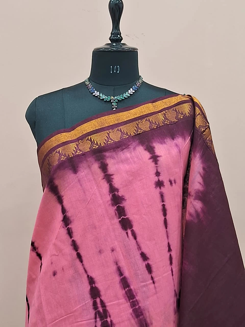 Rose Pink Sungudi Cotton Saree 1