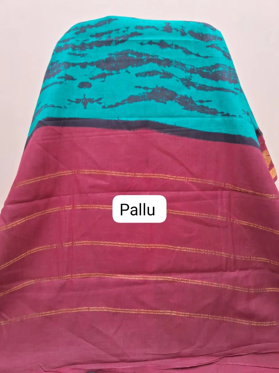 Teal Blue Sungudi Cotton Saree pallu