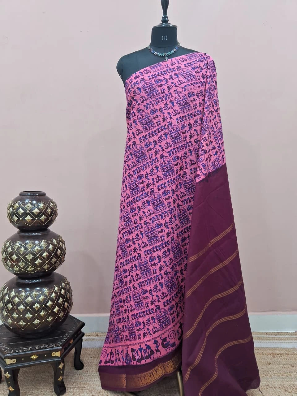 Baby Pink Sungudi Cotton Saree 