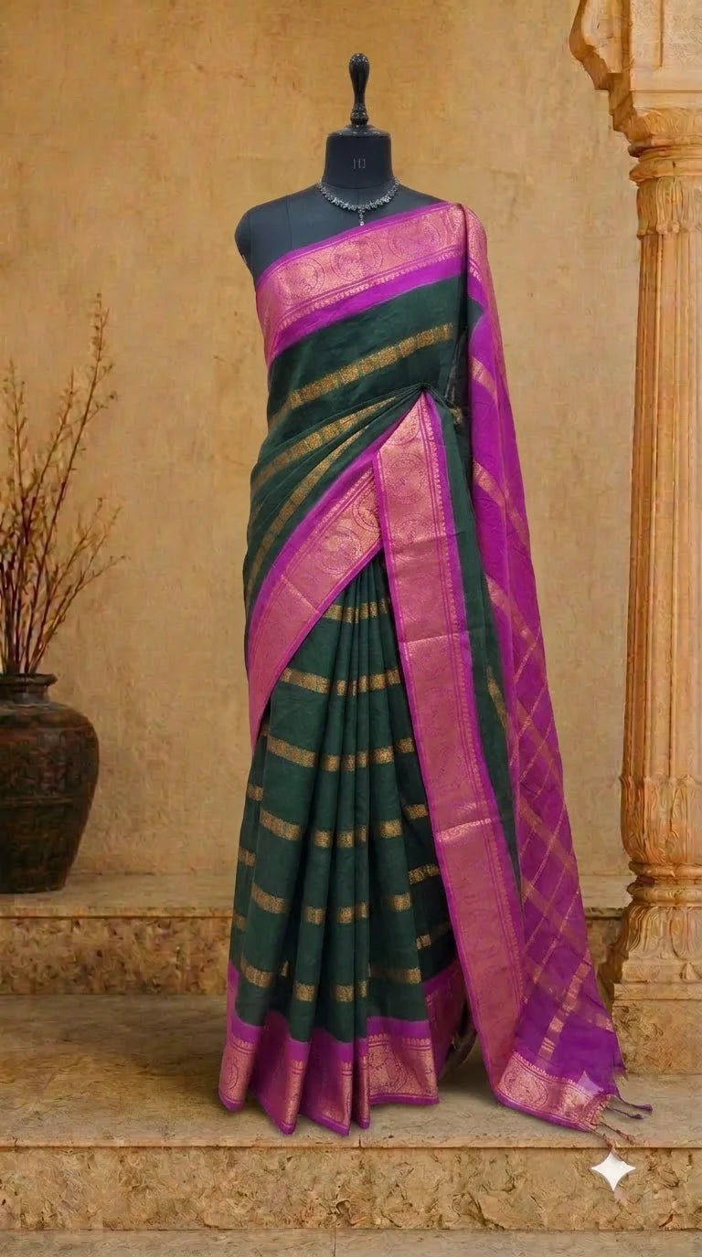 Bottle Green Sungudi Cotton Saree 