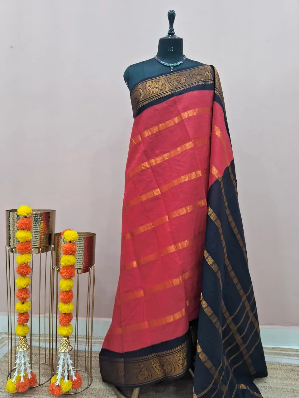 Dark Peach Sungudi Cotton Saree 