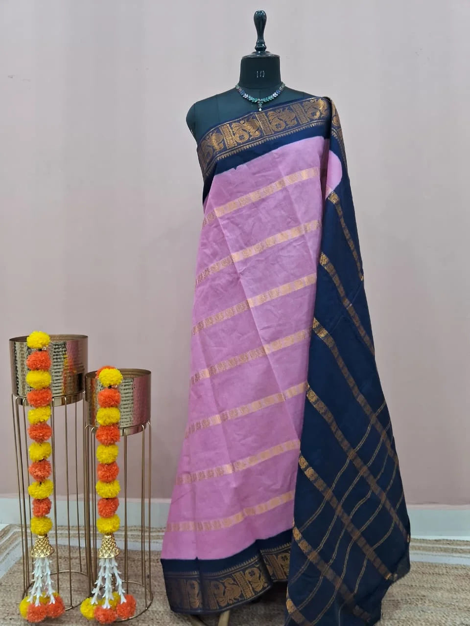 Baby Pink Sungudi Cotton Saree 
