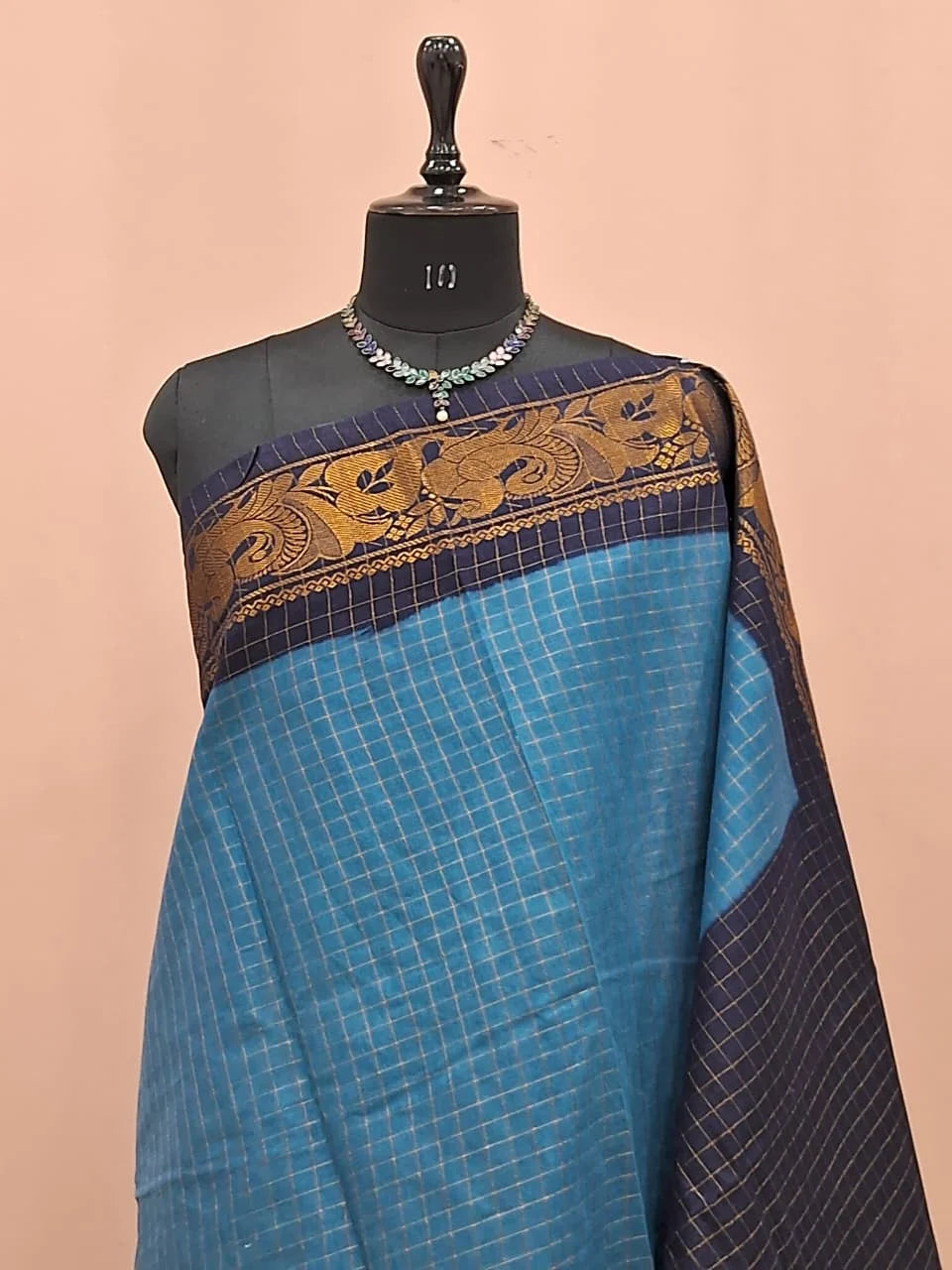 Cornflower Blue Sungudi Cotton Saree 1