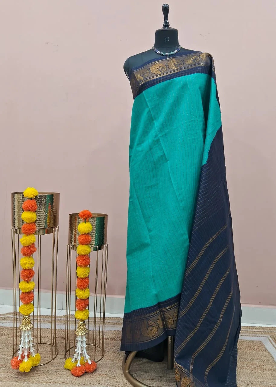 Teal Blue Sungudi Cotton Saree 